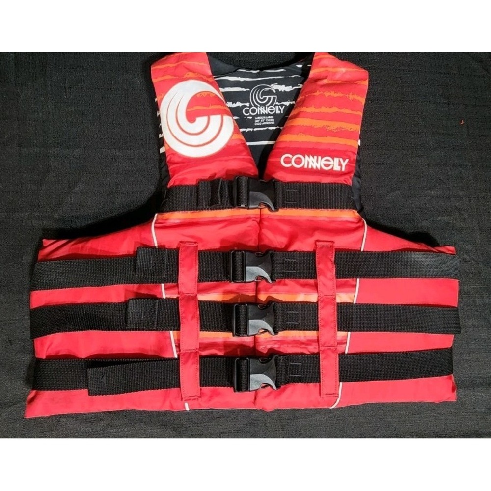 LIFE JACKET Connelly 4-CLIPS NYLON Adult Large/XL 40"-52" Chest Red Wake Board